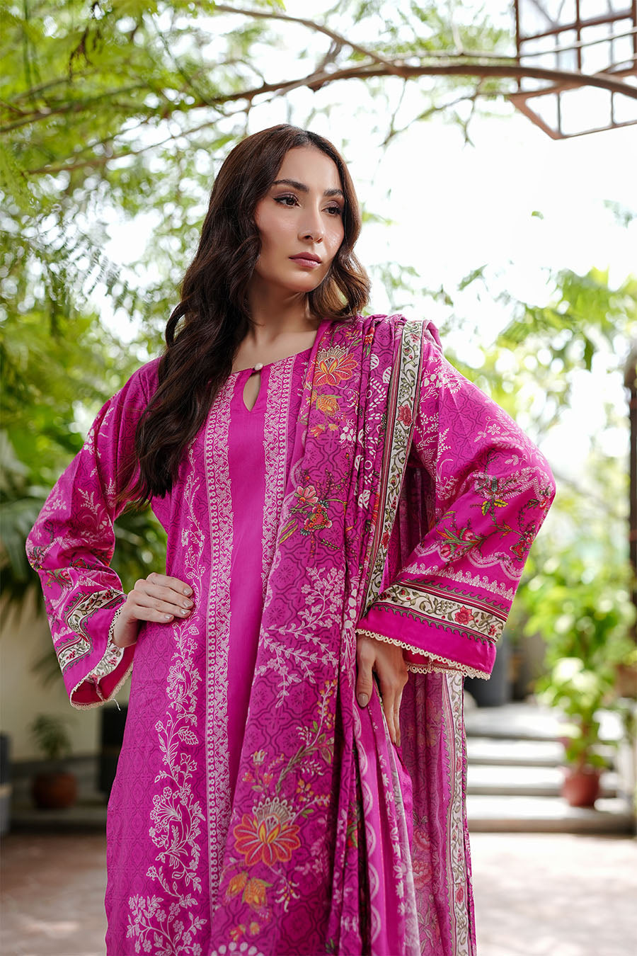 Fuchsia Kurta Set With Dupatta