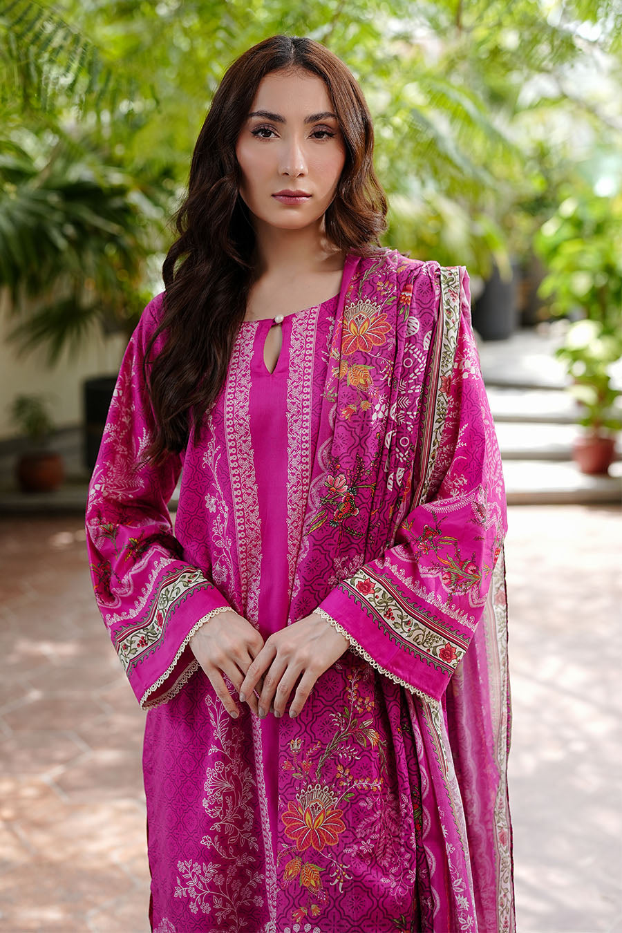 Fuchsia Kurta Set With Dupatta